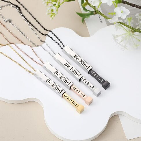 Be Kind Of A B Necklaces For Women, Inspirational Vertical Bar Square Tubes Pendant With Hidden Message Stainless Steel Band Friendship Funny Hilarious Sarcastic Jewelry Gift for Girls in Kuwait