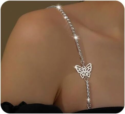 2Pcs Rhinestone Bra Straps,Sexy Rhinestones Bra Shoulder Chain,Crystal Lingerie Straps Jewelry,Wedding Bridal Rhinestone Underwear Chain for Women in Kuwait