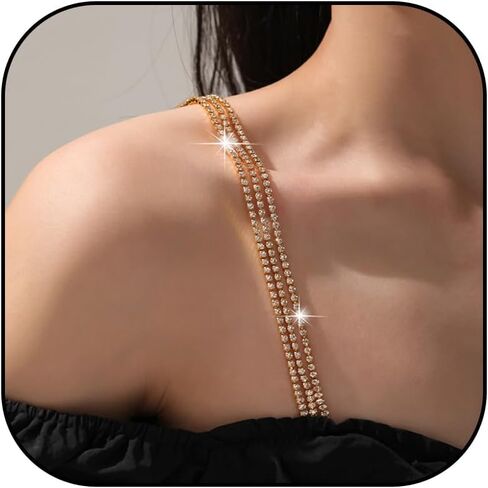 Dcfywl731 Rhinestone Bra Straps Non-Slip Dress Bra Shoulder Crystal Dress Accessories Jewelry Summer Body Chain for Women in Kuwait