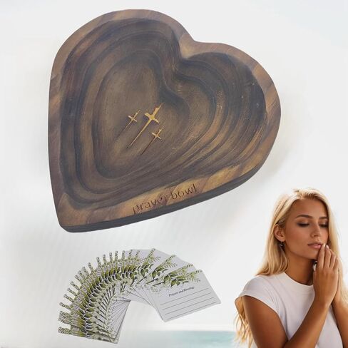 Heart Prayer Bowl, Prayer Bowls with Cards Christian, Prayer Dough Bowl, Prayer Bowls for Women, Prayer Bowl Dough Bowl Cross for Religious Home Decor and Devotional Gifts (Brown) in Saudi Arabia