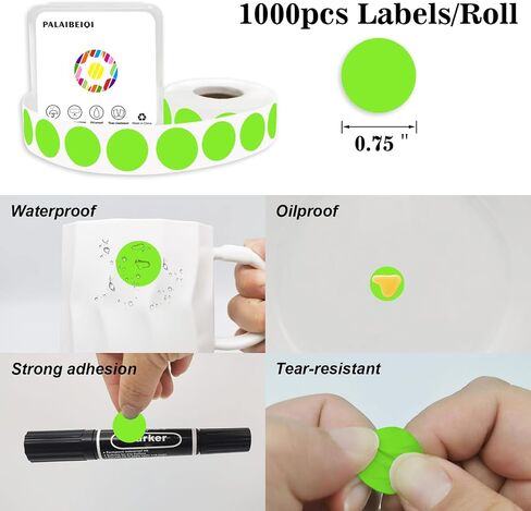 3/4" Coding Label Color Circle Dot Sticker 0.75 inch Round Self Adhesive Thermal Sticker Dots for Office, Student Classroom (1000pcs, Light Green Color) in Saudi Arabia
