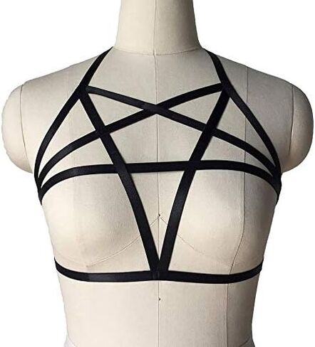 Body Harness for Women Pentagram Lingerie cage Bra Punk Goth Belt Chest Strap Stretchy Fabric Festival Rave in Saudi Arabia