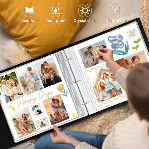 Lanpn Photo Album Scrapbook 12x12, Linen Cover Wreath Design Top Load 3 Ring Folder Binder Photobook Photo Book 12 x 12 inch with 30 Plastic Sleeves 60 Pages Beige in Kuwait