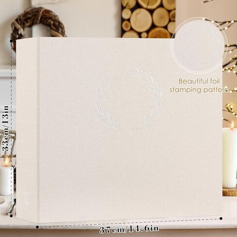 Lanpn Photo Album Scrapbook 12x12, Linen Cover Wreath Design Top Load 3 Ring Folder Binder Photobook Photo Book 12 x 12 inch with 30 Plastic Sleeves 60 Pages Beige in Kuwait