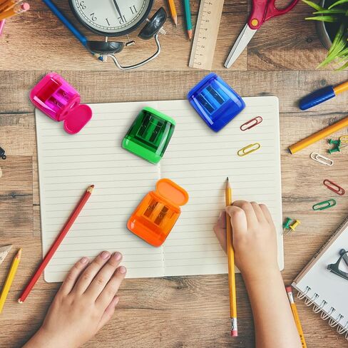 Aodaer 120 قطعة مبراة أقلام رصاص يدوية صغيرة بفتحة مزدوجة مع أغطية مبراة أقلام رصاص صغيرة محمولة بكميات كبيرة للعودة إلى اللوازم المدرسية وطلاب الطباشير والمكتب والمنزل in Kuwait