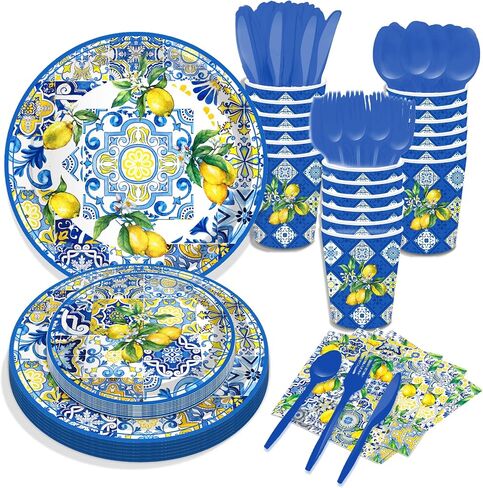116 Ps Tiles Lemons Party Supplies 16 Guests Tiles Lemons Party Decorations Including Tiles Lemons Party Paper Plates Dinner Plates Napkins Cups Set for Tiles Lemons Party in Kuwait