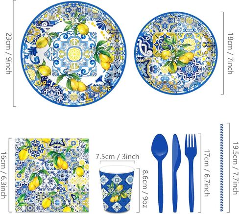 116 Ps Tiles Lemons Party Supplies 16 Guests Tiles Lemons Party Decorations Including Tiles Lemons Party Paper Plates Dinner Plates Napkins Cups Set for Tiles Lemons Party in Kuwait