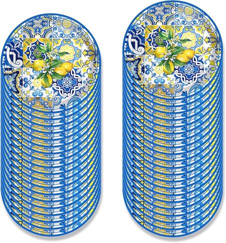 116 Ps Tiles Lemons Party Supplies 16 Guests Tiles Lemons Party Decorations Including Tiles Lemons Party Paper Plates Dinner Plates Napkins Cups Set for Tiles Lemons Party in Kuwait