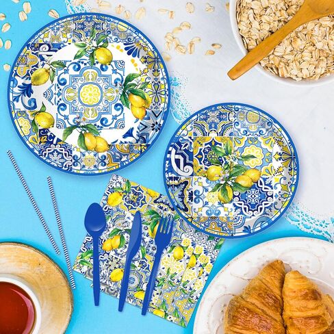 116 Ps Tiles Lemons Party Supplies 16 Guests Tiles Lemons Party Decorations Including Tiles Lemons Party Paper Plates Dinner Plates Napkins Cups Set for Tiles Lemons Party in Kuwait