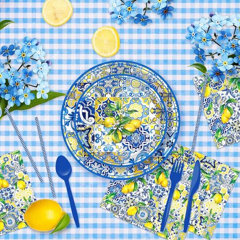 116 Ps Tiles Lemons Party Supplies 16 Guests Tiles Lemons Party Decorations Including Tiles Lemons Party Paper Plates Dinner Plates Napkins Cups Set for Tiles Lemons Party in Kuwait
