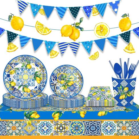 116 Ps Tiles Lemons Party Supplies 16 Guests Tiles Lemons Party Decorations Including Tiles Lemons Party Paper Plates Dinner Plates Napkins Cups Set for Tiles Lemons Party in Kuwait