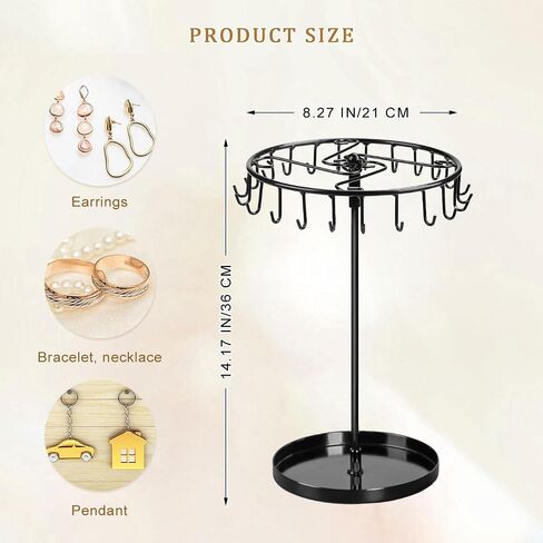 Necklace Holder Adjustable Jewelry Holder Organizer Rotating Display Stand for Necklaces Rings Bracelet Keychain Storage (Black) in Saudi Arabia