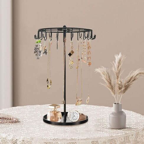 Necklace Holder Adjustable Jewelry Holder Organizer Rotating Display Stand for Necklaces Rings Bracelet Keychain Storage (Black) in Saudi Arabia