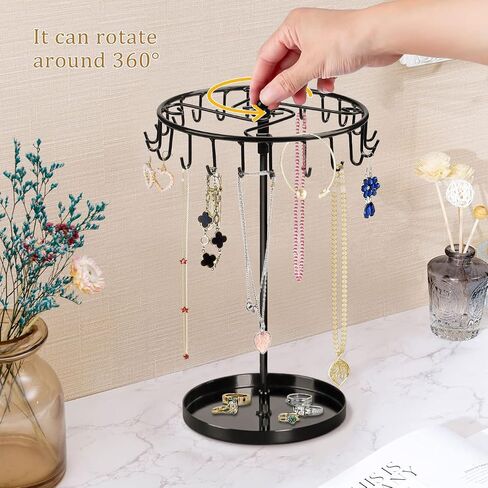 Necklace Holder Adjustable Jewelry Holder Organizer Rotating Display Stand for Necklaces Rings Bracelet Keychain Storage (Black) in Saudi Arabia