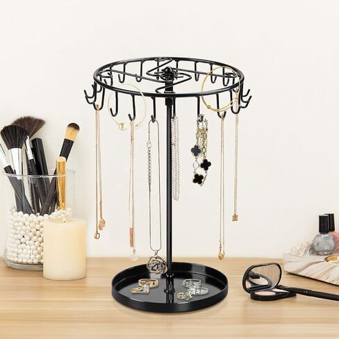 Necklace Holder Adjustable Jewelry Holder Organizer Rotating Display Stand for Necklaces Rings Bracelet Keychain Storage (Black) in Saudi Arabia