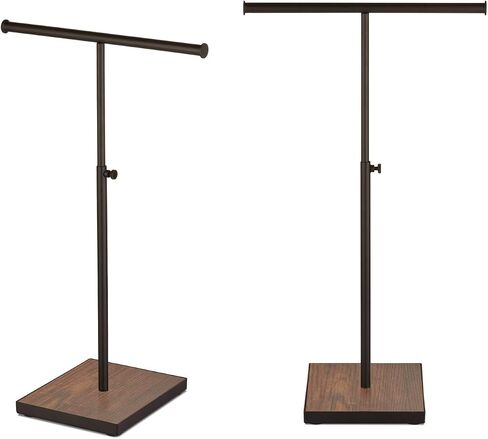 Metal Necklace Display Stand - Set of 2 T Shaped Black Purse Display Stand With Wood Base - Adjustable Height Double Hook Tall Jewelry Stands for Boutique Store in Kuwait