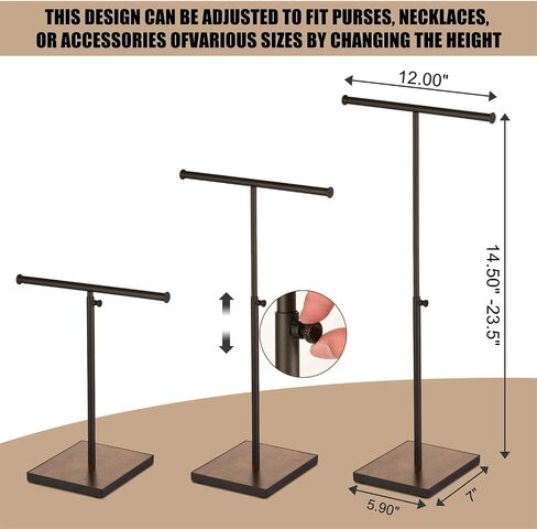 Metal Necklace Display Stand - Set of 2 T Shaped Black Purse Display Stand With Wood Base - Adjustable Height Double Hook Tall Jewelry Stands for Boutique Store in Kuwait