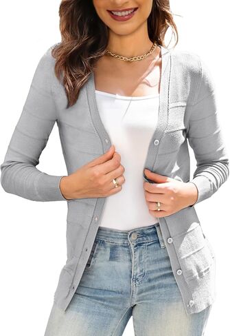 Othyroce Women's Cardigan V Neck Button Down Long Sleeve Knit Open Front Sweater Cropped Cardigans in Saudi Arabia