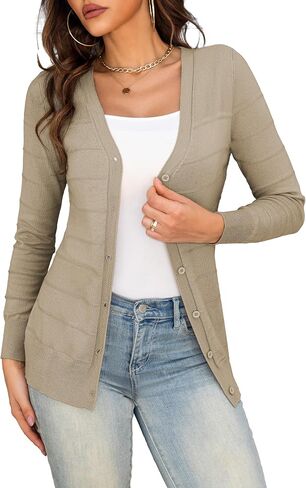 Othyroce Women's Cardigan V Neck Button Down Long Sleeve Knit Open Front Sweater Cropped Cardigans in Saudi Arabia