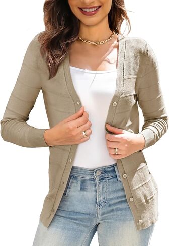 Othyroce Women's Cardigan V Neck Button Down Long Sleeve Knit Open Front Sweater Cropped Cardigans in Saudi Arabia