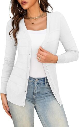 Othyroce Women's Cardigan V Neck Button Down Long Sleeve Knit Open Front Sweater Cropped Cardigans in Saudi Arabia