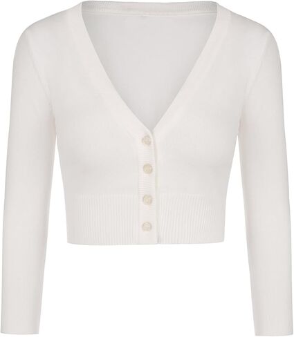 Women 3/4 Sleeve Cropped Cardigan Shrugs Lightweight Button Open Front Knit Bolero Sweater in Kuwait