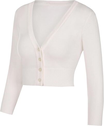 Women 3/4 Sleeve Cropped Cardigan Shrugs Lightweight Button Open Front Knit Bolero Sweater in Kuwait