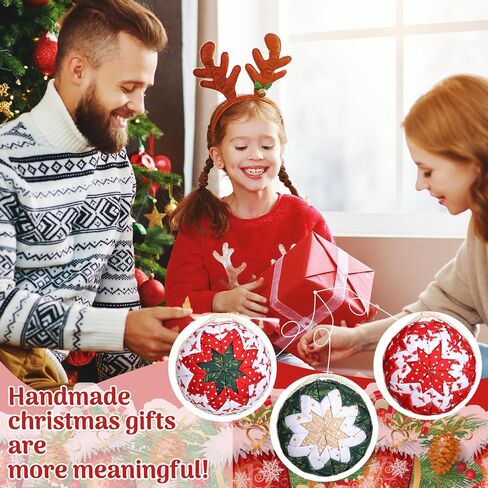 HunnmingRe عيد الميلاد الحرف مبطن الحلي عدة DIY اللوازم وشملت 4 قطع 3 بوصة كرات رغوة 6 قطع عيد الميلاد النسيج 4.92 قدم شريط دانتيل 1000 قطعة دبابيس عيد الميلاد النسيج نجمة شجرة الحلي للبالغين in Kuwait