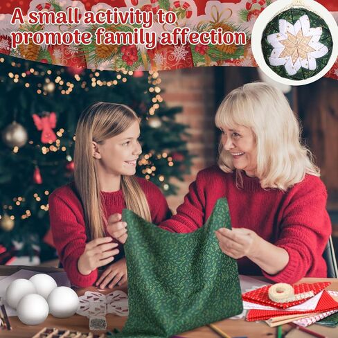 HunnmingRe عيد الميلاد الحرف مبطن الحلي عدة DIY اللوازم وشملت 4 قطع 3 بوصة كرات رغوة 6 قطع عيد الميلاد النسيج 4.92 قدم شريط دانتيل 1000 قطعة دبابيس عيد الميلاد النسيج نجمة شجرة الحلي للبالغين in Kuwait