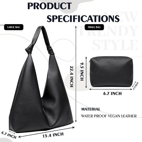 Vegan Leather Hobo Purses set, Slouchy Shoulder Bag Knotted Hobo Bags for Women with a small purse in Saudi Arabia