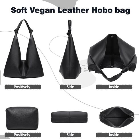 Vegan Leather Hobo Purses set, Slouchy Shoulder Bag Knotted Hobo Bags for Women with a small purse in Saudi Arabia