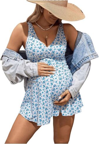 MakeMeChic Women's Maternity Tankini Swimsuit Ditsy Floral 2 Piece V Neck Ruched Pregnancy Bathing Suit in Saudi Arabia