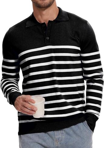 Demoking Striped Sweaters for Men Polo Shirts Long Sleeve Mens Casual Knit Sweater in Saudi Arabia