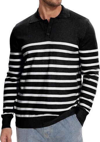 Demoking Striped Sweaters for Men Polo Shirts Long Sleeve Mens Casual Knit Sweater in Saudi Arabia