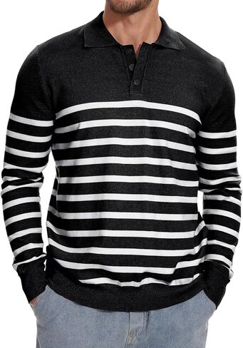 Demoking Striped Sweaters for Men Polo Shirts Long Sleeve Mens Casual Knit Sweater in Saudi Arabia