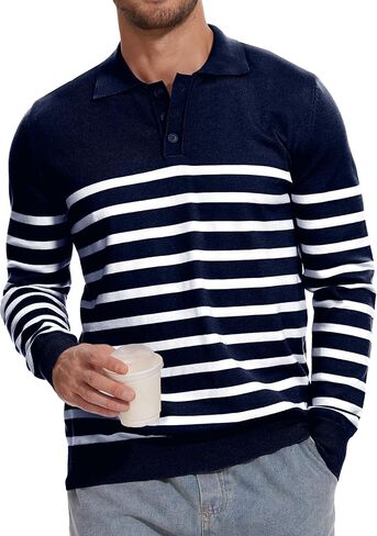 Demoking Striped Sweaters for Men Polo Shirts Long Sleeve Mens Casual Knit Sweater in Saudi Arabia