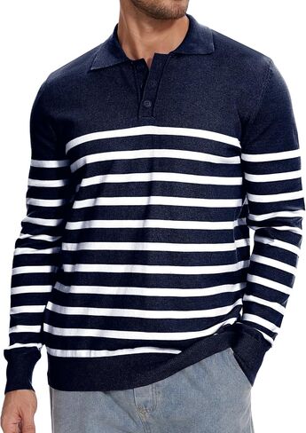 Demoking Striped Sweaters for Men Polo Shirts Long Sleeve Mens Casual Knit Sweater in Saudi Arabia