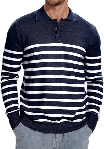 Demoking Striped Sweaters for Men Polo Shirts Long Sleeve Mens Casual Knit Sweater in Saudi Arabia