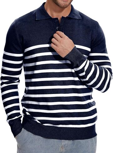 Demoking Striped Sweaters for Men Polo Shirts Long Sleeve Mens Casual Knit Sweater in Saudi Arabia