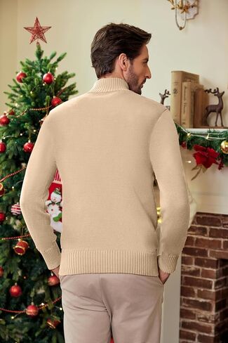 Mens Quarter Zip Pullover Long Sleeve Fleece Sweatshirt Slim Fit Mock Neck Sweaters Casual Polo Tops Shirt in Saudi Arabia