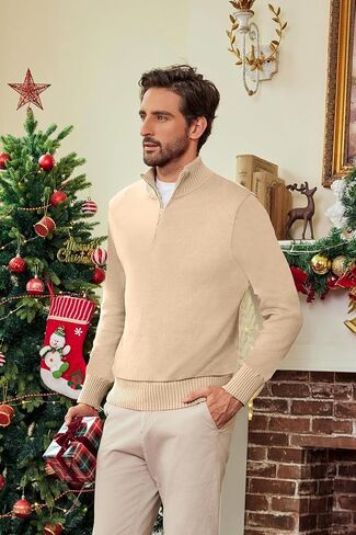 Mens Quarter Zip Pullover Long Sleeve Fleece Sweatshirt Slim Fit Mock Neck Sweaters Casual Polo Tops Shirt in Saudi Arabia