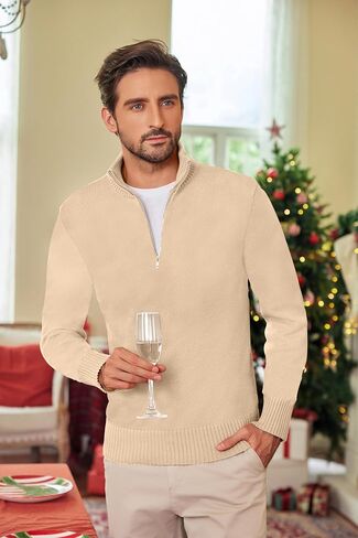 Mens Quarter Zip Pullover Long Sleeve Fleece Sweatshirt Slim Fit Mock Neck Sweaters Casual Polo Tops Shirt in Saudi Arabia