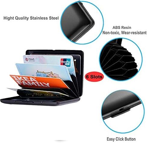 حافظة بطاقات الائتمان RFID من الفولاذ المقاوم للصدأ، محفظة بطاقات الائتمان رفيعة، حافظة بطاقات الائتمان المعدنية RFID للنساء أو الرجال (أسود) in Saudi Arabia