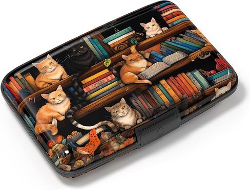 Card Holder Credit Cards Holder for Women RFID wallet women Business Card Holder Wallet Mini Aluminum Card Wallet RFID Blocking Slim Metal Hard Card for Women, Cat Illustration in Saudi Arabia