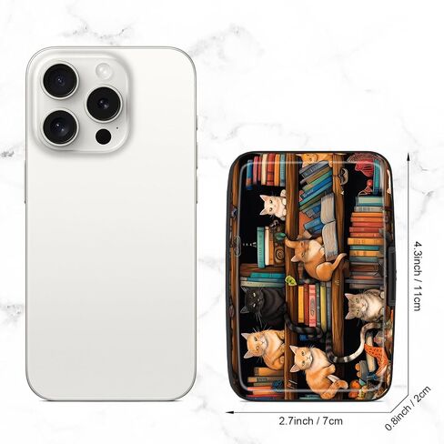 Card Holder Credit Cards Holder for Women RFID wallet women Business Card Holder Wallet Mini Aluminum Card Wallet RFID Blocking Slim Metal Hard Card for Women, Cat Illustration in Saudi Arabia