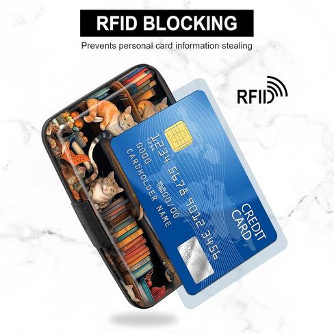 Card Holder Credit Cards Holder for Women RFID wallet women Business Card Holder Wallet Mini Aluminum Card Wallet RFID Blocking Slim Metal Hard Card for Women, Cat Illustration in Saudi Arabia
