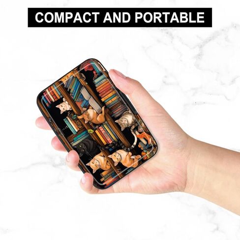 Card Holder Credit Cards Holder for Women RFID wallet women Business Card Holder Wallet Mini Aluminum Card Wallet RFID Blocking Slim Metal Hard Card for Women, Cat Illustration in Saudi Arabia