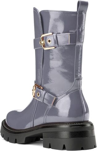 NobleOnly Womens Round Toe Mid Calf Boots Low Chunky Block Heel Metal Buckle Slip-on Ankle Boots Casual Dress Short Boots 1.4 Inches Heels in Kuwait