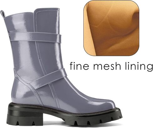 NobleOnly Womens Round Toe Mid Calf Boots Low Chunky Block Heel Metal Buckle Slip-on Ankle Boots Casual Dress Short Boots 1.4 Inches Heels in Kuwait