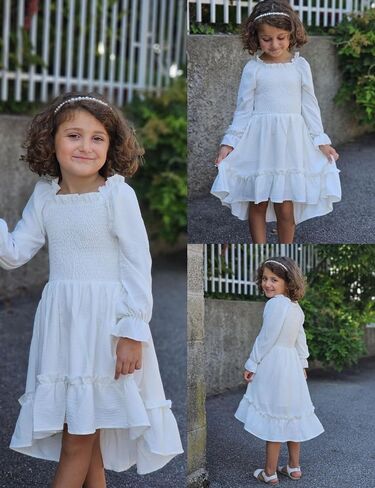 Arshiner Girls Dresses Puff Long Sleeve Fall Winter Smocked High Low Swing Midi Dress with Pockets in Saudi Arabia